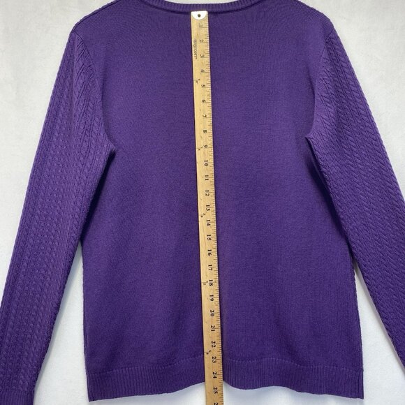 Laura Scott Cable Knit Henley Neck Pullover Sweater Women Size XL Purple Stretch - Picture 6 of 16